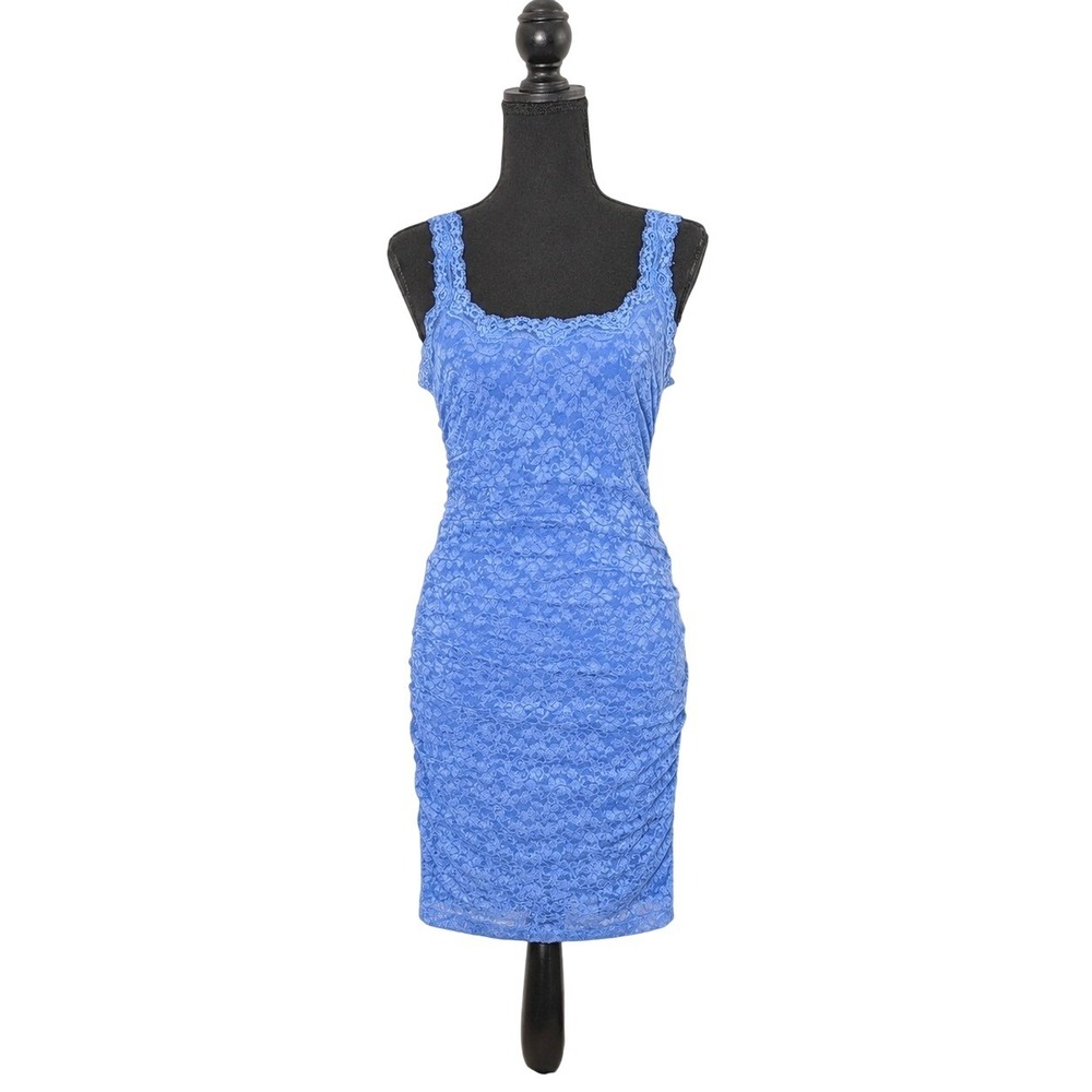 Moda Womens Blue Lace Ruched Bodycon Dress Size Small Y2K Going Out Party Club